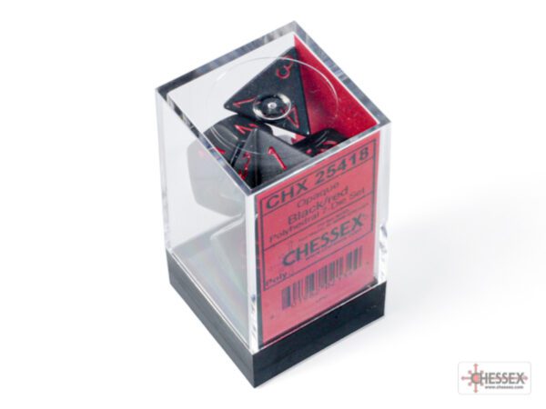 photo of Chessex: Opaque Black/Red Polyhedral 7-Dice Set box