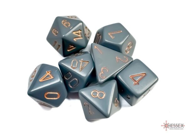 photo of Chessex: Opaque Dark Grey/Copper Polyhedral 7-Dice Set loose