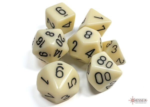 photo of Chessex: Opaque Ivory/Black Polyhedral 7-Dice Set loose