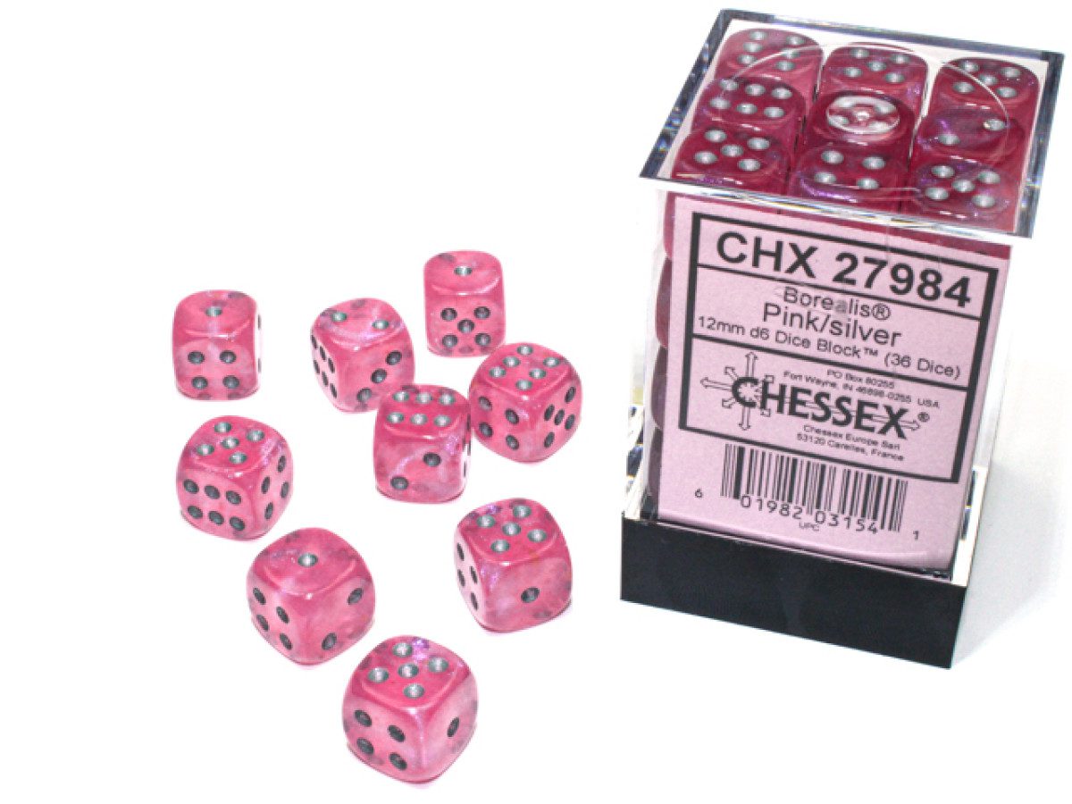 photo of Borealis Pink/Silver 12mm d6 Dice Block