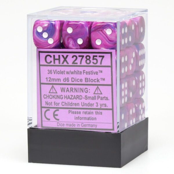 Festive Violet/White 12mm d6 Dice Block (36 Dice)