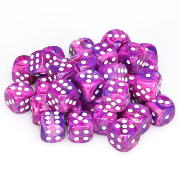 Festive Violet/White 12mm d6 Dice Pile (36 Dice)