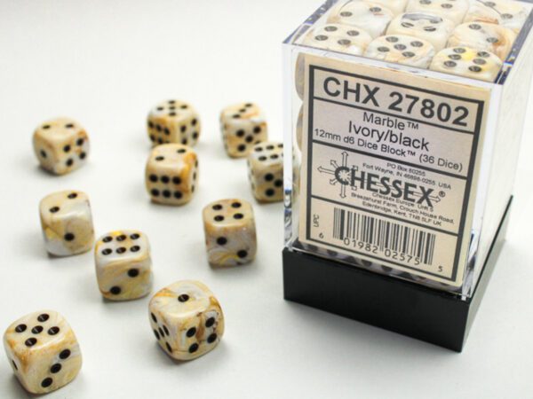 photo of Marble Ivory/Black 12mm d6 Dice Block