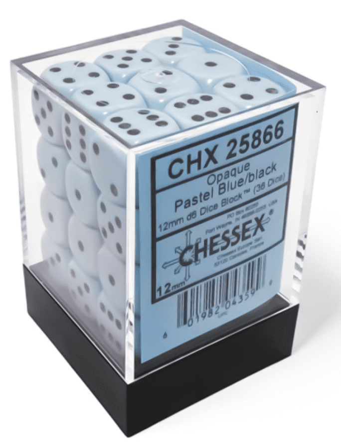 Chessex 12mm Dice Block Pastel Blue/Black (36 Dice)