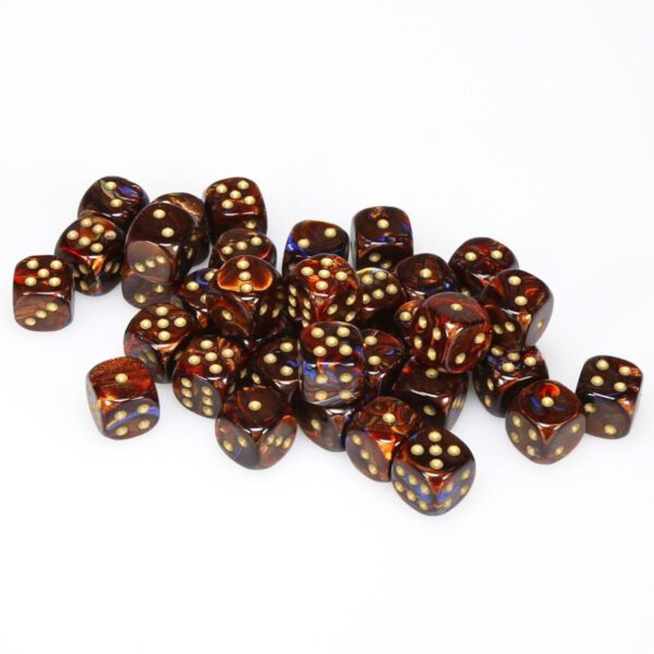 Scarab Blue Blood/Gold 12mm d6 Dice Pile (36 Dice)