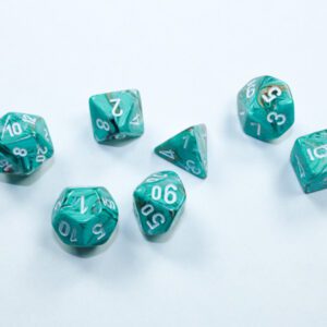 image of Chessex: Marble Mini-hedral Oxi-Copper/White 7-Die Set