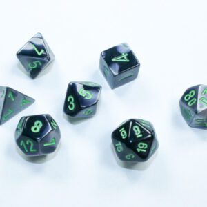 photo of Chessex Gemini Mini-hedral Black-Grey/Green 7-Die Set