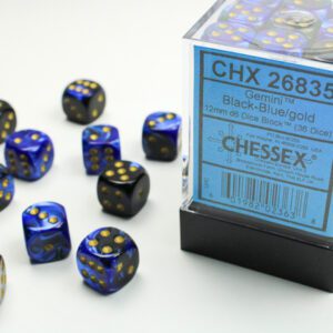 image of packaged Chessex: Gemini Black-Blue/Gold 12mm d6 Dice Block (36 dice)