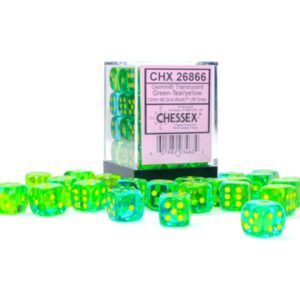 image of Chessex: Gemini Translucent Green-Teal/Yellow 12mm d6 Dice Block (36 dice)