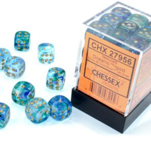image of packaged Chessex: Nebula Oceanic/Gold Luminary 12mm d6 Dice Block (36 dice)