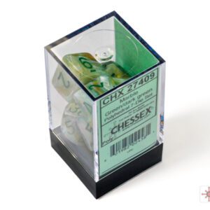 image of Chessex: Marble Green/dark green Polyhedral 7-Dice Set display