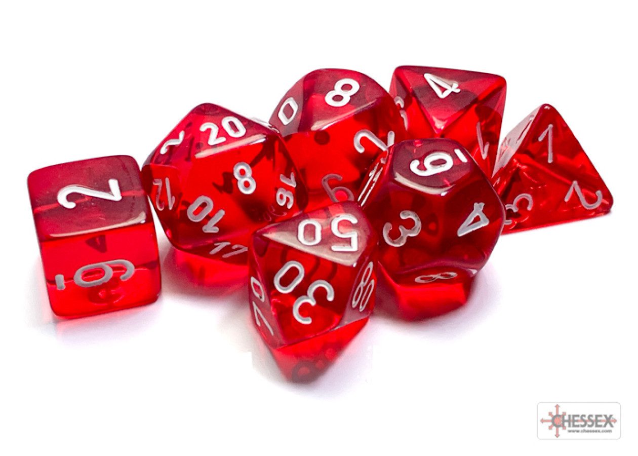 photo Chessex: Translucent Red/White Polyhedral 7-Dice Set loose