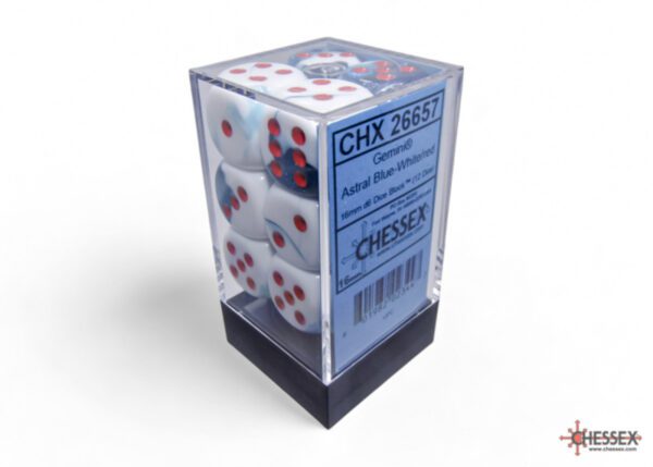 Chessex: Gemini Astral Blue-White/Red 16mm d6 Dice Block (12 Dice)