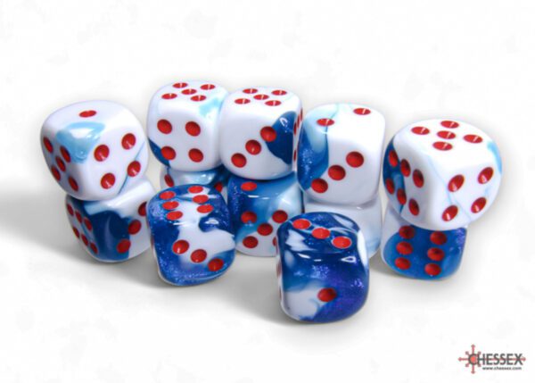 Chessex: Gemini Astral Blue-White/Red 16mm d6 Dice Block (12 Dice) - Image 2