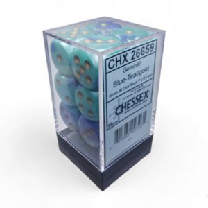 Chessex: Gemini Blue-Teal/Gold 16mm d6 Dice Block (12 Dice)