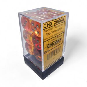 Chessex: Gemini Translucent Red-Yellow/Gold 16mm d6 Dice Block (12 Dice)
