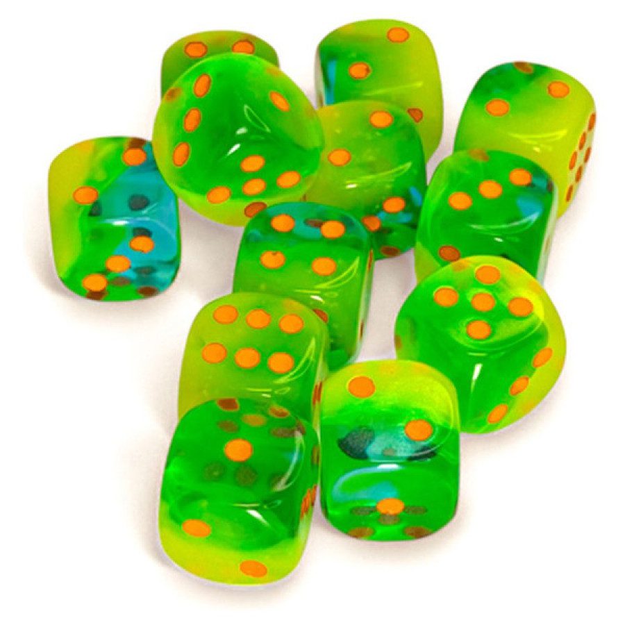photo of Gemini 16mm d6 Plasma Luminary Green-Teal/orange dice