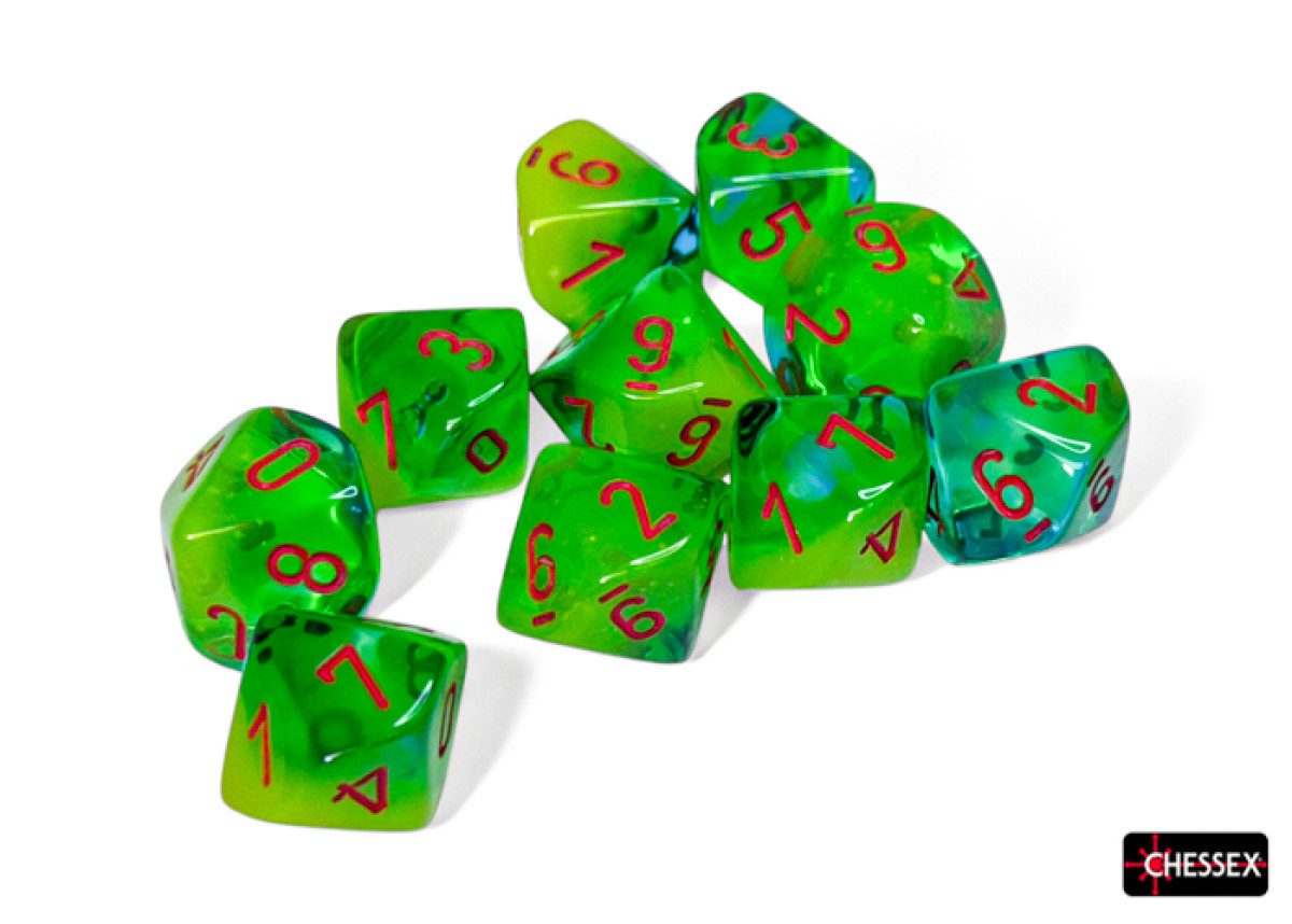 photo of Gemini Plasma Green-Teal/orange Luminary Set of 10 d10s