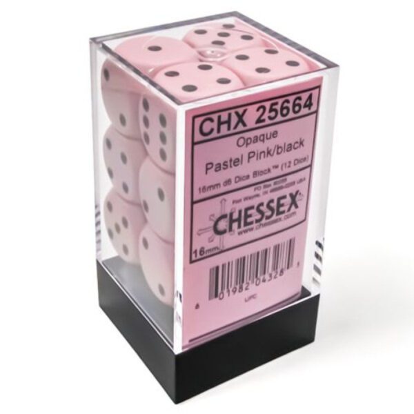 photo of d6 Cube 16mm Opaque Pastel Pink/black