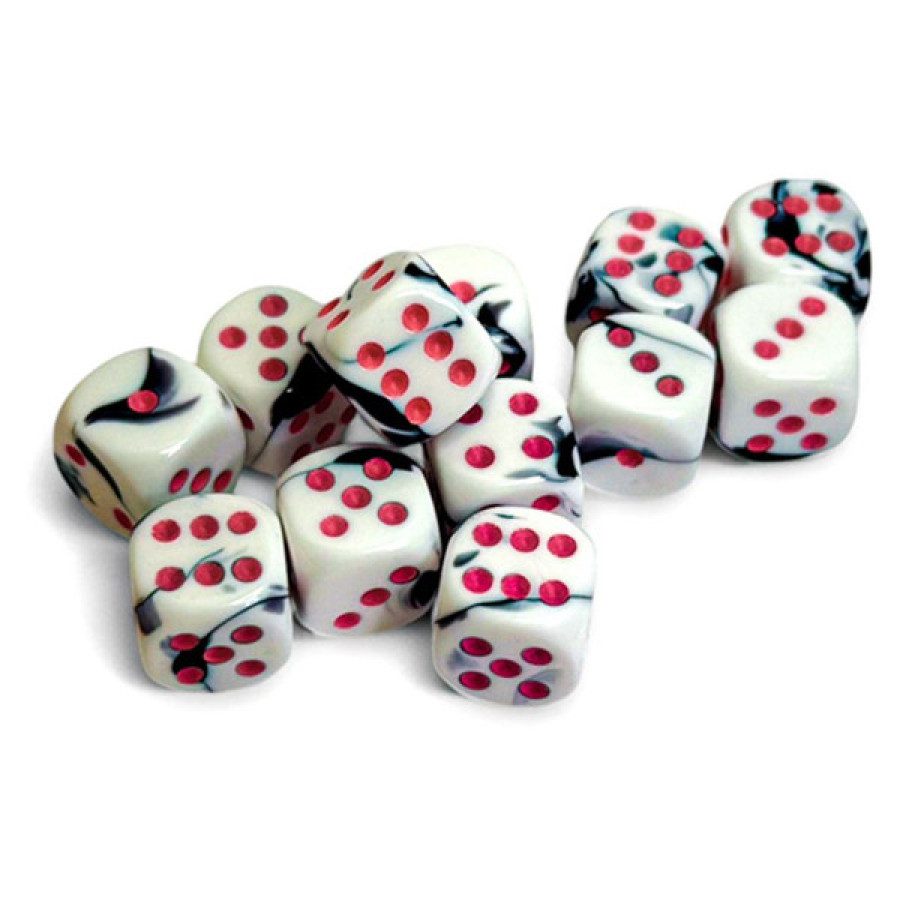 photo of Gemini 16mm d6 Black-White/pink (12) dice