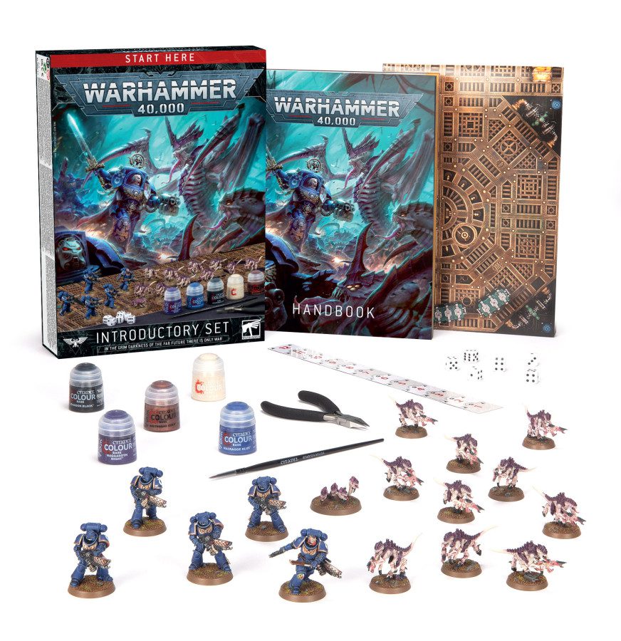 pic of box and minis for Warhammer 40,000 Introductory Set