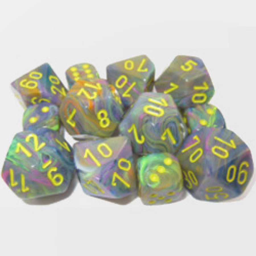 photo of 7-SET FESTIVE POLY DICE SET, RIO/YELLOW